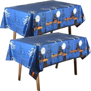 POPOYU 2 Stück Halloween Tischdecke Folie Halloween Deko,54x108 Zoll Rechteckige AusmalTischdecke,Gruseliger Kürbis Spinnennetz Tischdecke für Feiertags Dinner Tischdekor,HalloweenPartyzubehör