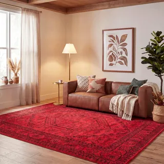 SAFAVIEH Traditionell Teppich für Wohnzimmer, Esszimmer, Schlafzimmer - Adirondack Collection, Kurzer Flor, Rot und Schwarz, 183 X 274 cm