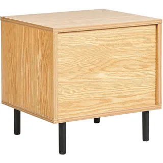 BELIANI Nachttisch Helles Holz Spanplatte mit 1 Schublade Metall Schwarze Beine Minimalistisch Modernes Schlafzimmer - Braun, Schwarz