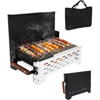 GFTIME Klappgrill Camping Grill Holzkohlegrill Tischgrill für Outdoor BBQ, Edelstahl Tragbar Faltbar Grill mit Tragetasche für Camping, Picknick, Gartenkochen und Terrasse