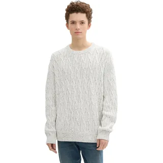 Rundhalspullover TOM TAILOR DENIM, Herren, Gr. S, weiß (sanftes weiß colorful neps), Strick, Obermaterial: 95% Baumwolle, 5% Polyester, Strukturmuster, regular fit Po-bedeckend, Rundhals, Rippbündchen, Pullover Rundhalspullover, mit grober Strickstruktur