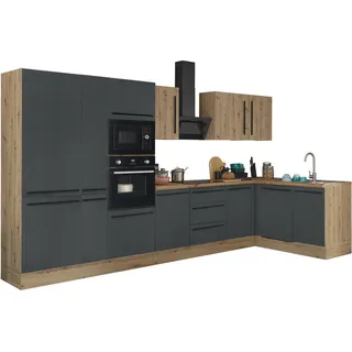 kochstation Winkelküche Florida L-Form 370 cm schwarz