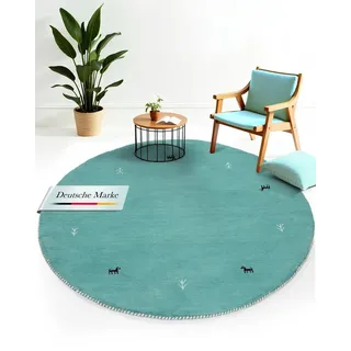 carpetfine Wollteppich Gabbeh Uni« rund 15 mm Höhe reine Wolle handgewebt, Gabbeh Tiermotiv warmes Raumklima viele Größen, blau