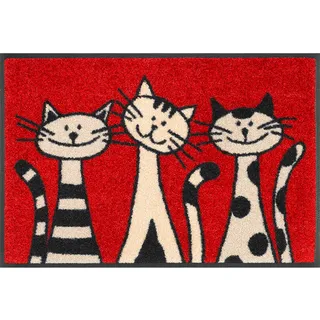 Wash+Dry FUßMATTE Three Cats, Rot, Textil, Katze, rechteckig, 40x60 cm, Oeko-Tex® Standard 100, rutschfest, Teppiche , Böden, Fuß , Stufenmatten, Fußmatten