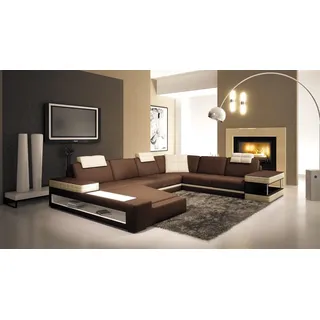 Big xxl Ledersofa Couch Sitz Polster U Form Garnitur Sofas Leder Wohnlandschaft - Braun