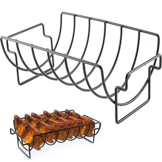 Braten und Rippchenhalter Edelstahl, Grill Rib Stand, Spareribs Halter Grill, Smoker zubehör, zum Grillen von Steaks, Rippchen, Grillhähnchen, 36 * 20 * 12cm