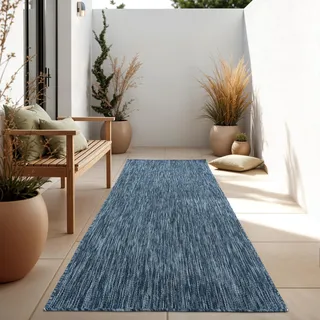 Paco Home In- & Outdoor Teppich Flachgewebe einfarbig modern wetterfest für Terrasse Küche 80x150 cm - Blau