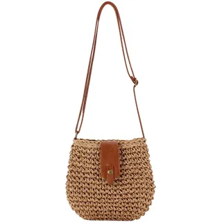Zyluniy Strohtaschen Damen Sommer Vintage Tasche Strandtasche Umhängetasche Klein Strohtasche Boho Style Strandtasche Klein Sommertaschen Damen für Strand Vacation (Khaki)