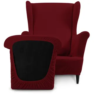 TIANSHU Ohrensessel überzug, Ohrensessel Sesselbezug Enthält 1 Stuhlbezug und 1 Stuhlkissenbezug Stretch rutschfest Sesselschoner Abnehmbarer Sesselhusse Waschbarer (Tippe B, Weinrot)