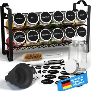 Deco haus® Gewürzregal Stehend & Wand [MIT GEWÜRZDOSEN & ETIKETTEN] - Spices Gewürz Organizer - Spice Rack Gewürzständer Gewürzregalsystem Hängend Gewürzaufbewahrung Gewürzgläser mit Regal
