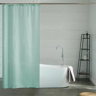 Furlinic Schmaler Duschvorhang für Eck Dusche und Kleine Badewanne, Badvorhang Textil aus Polyester Stoff schimmelresistent Wasserabweisend und Waschbar Minzgrün 85x180 mit 6 Duschvorhangringen.