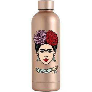 art&design24 I'm Frida Gesicht Thermosflasche, Kupferfarbe, Thermosflasche 500 ml Edelstahl, 6.5 x 23 cm, Leichtgewicht, Thermosflasche für Heiß- und Kaltgetränke, Essential Design