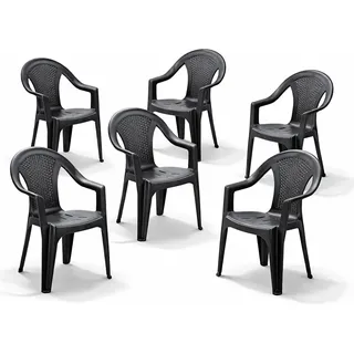 6 Stapelstuhl Gartenstuhl Kunststoff Wetterfest Rattan Optik Anthrazit - Grau