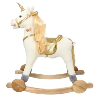 Schaukelpferd, interaktives Spielzeug mit Tiergeräuschen und Haltegriffen - Holzpferd für Ihr Baby ab 3 Jahren - Schaukeltier GOLDENES Einhorn - 75x36,5x73cm