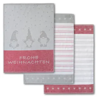 Dyckhoff »Wichtel, mit Schriftzug Frohe Weihnachten, Streifen und Sternen« mit 3 verschiedenen Motiven, Maße je Tuch ca. 50x70 cm, 100% Baumwolle, rot