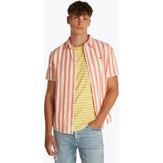 Tommy Hilfiger Tommy Jeans Kurzarmhemd »TJM REG LINEN BLEND STP SS SHIRT« Mit Rundhalsausschnitt, beige
