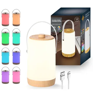 Northpoint LED Akku Laterne für Innen und Außen mit Dimmdrehschalter warmweiß RGB Soundsensor Lichteffekte Holzoptik