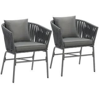 Tectake tectake® Stuhlset, Geflecht im Rope-Design, abnehmbare Polyesterbezüge, 60 x 61 x 77 cm