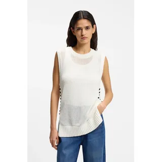 Stricktop BOSS ORANGE "Favignon Premium Damenmode", Damen, Gr. L, open weiß 118, Strick, Obermaterial: 100% Baumwolle, unifarben mit Farbeinsatz, relaxed fit hüftbedeckend, Rundhals, Tops Stricktop, mit Schnürdetails in Kontrastfarbe, Relaxed Fit