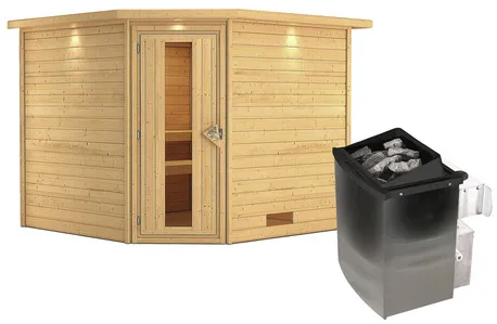 Bild von Sauna Leona Fichtenholz 38 mm, Eckeinstieg, ca. 5m2