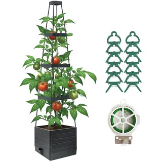 JQTOP Tomatentopf mit Rankgitter und Wasserspeicher, Selbstbewässernder Pflanzkübel für Tomaten, Rankhilfe für Kletterpflanzen, Tomatenset