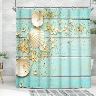 Lerores Duschvorhang 240x180cm, Schale Antischimmel Textil, Beschwerter Saum Wasserabweisend, Waschbar Polyester Stoff Badevorhänge 16 mit Ösen und Duschvorhangringe für Badezimmer, Badewanne