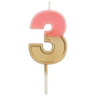 Folat - Kerze Retro Ziffer/Zahl 3 Pink