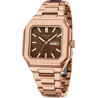 NIBOSI Herren Armbanduhr Uhren Herren Analog Quarz Edelstahl Militäruhren für Männer quadratisch Wasserdicht Business Klassisch Designer Armbanduhr Datum (Rosenbraun)