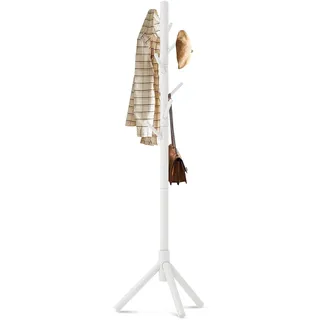 Bayt Garderobenständer aus Holz, Freistehender Kleiderständer in Baumform mit 8 Haken, 175 cm, Stabil und Platzsparend, Weiß