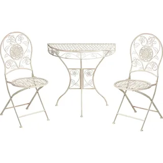 BELIANI Balkonset Hellbeige Eisen 3-teilig Romantisches Französisches Design Halbrunder Tisch mit 2 Stühlen Zusammenklappbar Garten Outdoor Terrasse - Beige