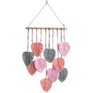EXQUILEG Makramee Wandbehang Handgemacht Wohnungs Dekorationen Boho Makramee Wandteppich Gewebte Wandbehang Blatt Feder Wanddeko (rosa), 90 x 40 cm