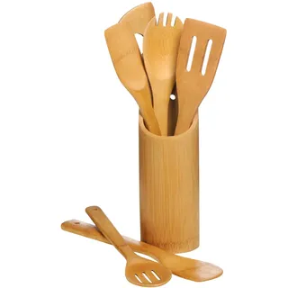 Premier Housewares Kyoto Kitchen Tool Set, 6 Utensilien, Halter, Bambus