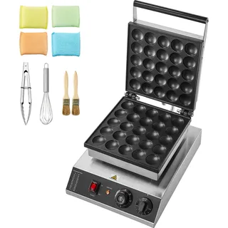 SucceBuy Mini-Pfannkuchenmaker, Dorayaki-Backmaschine mit 25 Stück, 43 mm Durchmesser, 1700 W kommerzieller elektrischer Poffertjes-Grill, antihaftbeschichteter Edelstahl, Temperatur,Zeitkontrolle - Silber
