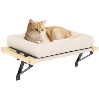 PawHut Heizungsliege, 50x36cm Katzen Katzenliege mit Verstellbarer Halterung, abnehmbarem, maschinenwaschbarem Kissen, Katzenbett Hängematte Heizkörper Katze, Cremeweiß
