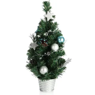 COM-FOUR® Künstlicher Weihnachtsbaum mit Christbaumkugeln - Geschmückter Tannenbaum für die Weihnachtsdekoration - Christbaum für die Deko zu Weihnachten - Grün, Hellblau