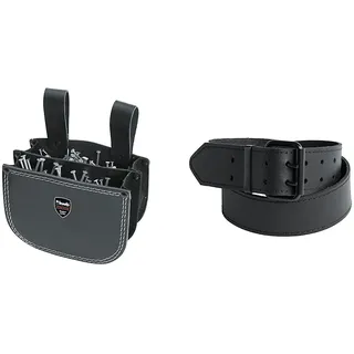KWB Nageltasche für Dachdecker aus Rinds-Leder, Leder-Gürtel mit Doppelsteg-Schnalle, Schwarz, 115 cm, Weiße Naht, für Werkzeug-Taschen, Jeans u. v. m.