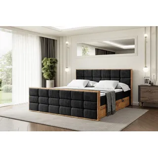 ALTDECOR Boxspringbett mit Matratze und Lattenrost, Topper, Fußteil,Polsterbett mit Bettkasten, Bett mit Stauraum H3-Matratze, Doppelbett, Boxbett - LOLLI2-Z - 120x200 - Schwarz Casablanca - Schwarz