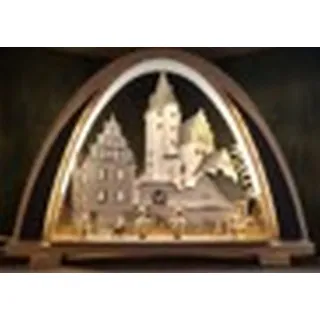 LED Schwibbogen Schlosskulisse mit Marktständen, New Line Serie 52x32,5x6,5 cm