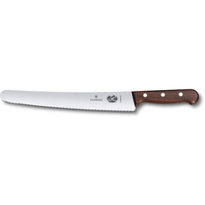 Victorinox Wood Brot- und Konditormesser mit Wellenschliff, Extra Scharfe Klinge, 26 cm, Rostfreier Stahl, Holzgriff, Braun