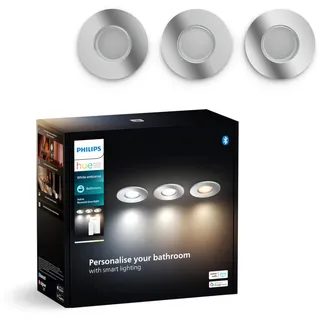 Philips Hue White Ambiance Adore 3er Deckenspots rund, silber 3x250lm inkl. Dimmschalter, Bad-Beleuchtung, dimmbar, steuerbar via App, kompatibel mit Amazon Alexa (Echo, Echo Dot), neue Generation