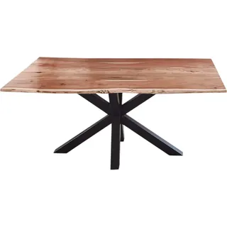 SAM® Esstisch Baumkante massiv Akazie natur 160 cm Spider-Gestell schwarz QUINCY - Beige