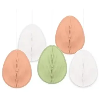 Amscan 9913405 – Osterei-Form, Papier, Pastell-Waben, hängende Dekorationen, 5 Stück