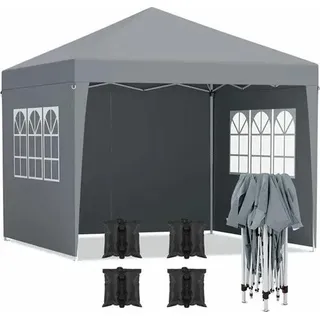 Happyment Partyzelt mit Seitenwänden - Faltbares Partyzelt - Einfach aufzubauen - Pavillon - Wasserdicht Wetterfest - Grau