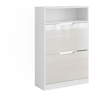 Vicco Schuhkipper Luca Weiß Hochglanz 22 x 89.5 cm mit 2 Fächern , Holzwerkstoff , 3 Fächer , Rechteckig , 59x89.5x22 cm , Garderobe, Schuhaufbewahrung, Schuhkipper
