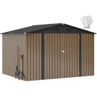 YITAHOME Metall Gerätehaus 279x224cm Geräteschuppen Gartenhaus,Braun | Gerätehäuser mit Tür|Fahrradgarage für 4 Fahrräder|Satteldach Abschließbar|Wetterfest |Aufbewahrung Garten|Stahl Schuppen