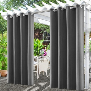 Tgkoddo Outdoor Vorhang Wetterfest, Outdoor Vorhänge Wasserdicht mit Ösen Oben und Unten, Sichtschutz Sonnenschutz Vorhang für Balkon Terrasse Veranda Pergola Gartenlaube(132 * 245cm, Grau)