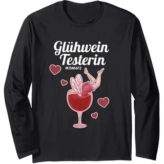 Glühwein Testerin im Einsatz Glühweintesterin Langarmshirt, Unisex für Erwachsene, Schwarz, L