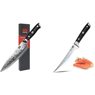 SHAN ZU Damastmesser Kochmesser 67 Schichten Damaststahl Küchenmesser mit G10 Griff 20CM - PRO Series & Filetiermesser 7 Zoll - Randentbeinung von Fisch und Fleisch, professionelles Fischmesser