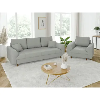 s-style möbel Sitzgarnitur 3+1 Alma Hellgrau Cord , Textil , Echtholz, Teilmassiv,Buche, Birke , Füllung: Polyetherschaumkern,Polyetherschaumkern , 210x81x93 cm , Blauer Engel, Oeko-Tex®, FSC Mix, Hergestellt in Europa , Wohnzimmer, Sofas & Couches,