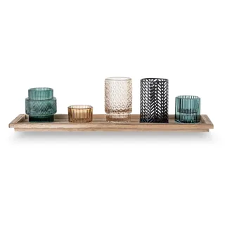 Bloomingville Windlicht Sanga Holz Blau/Braun/Grau/Schwarz